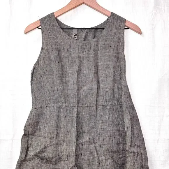FLAX 100% Linen Dress Women's S Sleeveless Tank Lagenlook Hippie Artsy Summer - Picture 2 of 13